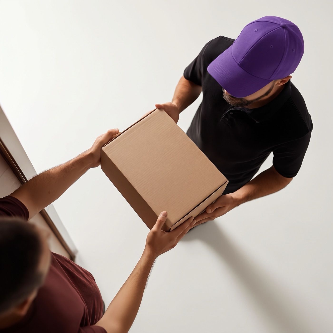 Repartidor de Llega Fácil entregando una caja en la puerta de un cliente